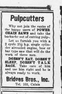 First Chain Saw Ad 1948 Calais Advertiser